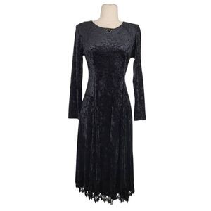 Vtg R-Wear Rampage Black Crushed Velvet‎ Dress Sz M Gothic Dark Romantic Vampire